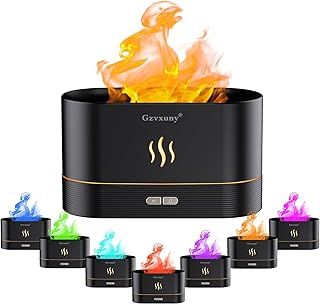 Flame Essential Oil Diffuser, Upgrade 7 Colour Lights Aromatherapy Diffuser, Super Quiet Air Humidifier, Electric Aroma Diffuser, Waterless Auto-Off for Home Office Room, Black