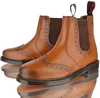 MENS REAL LEATHER CHELSEA DEALER BROGUE BLACK TAN LEATHER SOLE ANKLE BOOTS SHOES