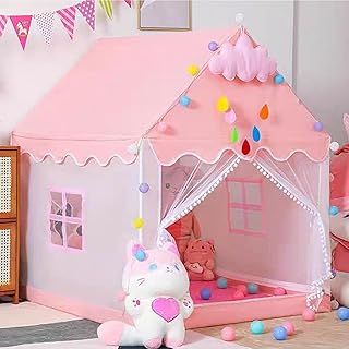 Aolawco Kid Play Tent With Lights, Indoor & Outdoor Princess House for Girls, Large Kids Bed Toy Gift - Pink (47 * 40 * 51)