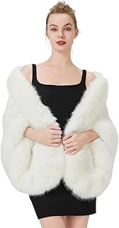 BEAUTELICATE Faux Fur Wrap Shawl Women’s Shrug Stole Cape for Winter Wedding Evening Brides Bridesmaids Ivory Black