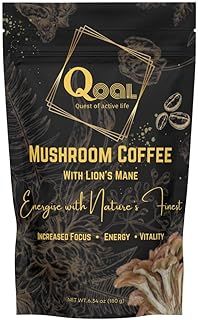 QOAL Mushroom Coffee, 100% Instant Arabica Coffee with Lion's Mane, Chaga, & Mushroom Powder l Increased Focus, Energy & Vitality l 180g for 45 Servings