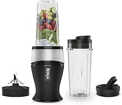 Ninja 700 W Slim Blender & Smoothie Maker, 2 x 470 ml cups with spout lids, personal blender, crush ice & frozen fruit, silver/black, QB3001UKS