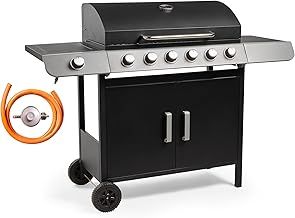VonHaus Gas BBQ, 6+1 Burner Gas Barbecue with Warming Rack, Side Burner, Temperature Gauge, Cabinet Storage Shelf & Wheels, Portable, Steel & Chrome, Grill Meat, Fish, Veg in Your Garden Outdoor Space