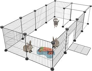 Rabbit Run,Puppy Pen with Door,Encrypted Wire Mesh Cages14 Panels Indoor/Outdoor DIY Metal Pet Fence for Puppy,Rabbit,Kitten,Hamster,Guinea Pig,Turtle,Hedgehog.Black(140x70x35CM)