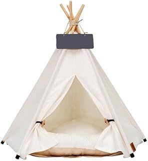 Pets Teepee Dog/Cat Bed Tents Tipi Kennels Play House With Cushion (M:50X50X60CM,White)