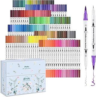 Ohuhu Colouring Pens: 160 Colours Colouring Markers with Dual Tips Fine & Brush Pens Water-Based Art Markers for Kids and Adults Drawing Sketching Journal - Maui - White Package