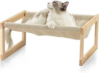 Dog Bed, Large Breathable Cat Bed, Wooden Cat Hammock for Outdoor, 53 X 42 cm Elevated Pet Furniture Suitable for Kitty, Puppy, Rabbit, Bunny and Small Animal