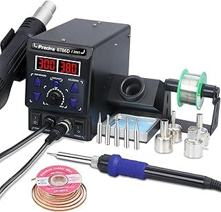 Preciva 2-in-1 Hot Air Gun Rework and Soldering Iron Station with ℉/℃, Cold/Hot Air Conversion, Solder Station with Digital Temperature Correction and Sleep Function