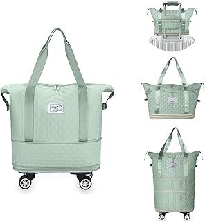 QKTYB Travel Duffle Bag with Removable Wheels, Expandable Sports Gym Bags for Women Men, Dry Wet Holdall Luggage Weekend Overnight Bags for Swimming, Mum