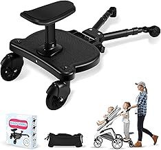 Universal Buggy Board with Seat, Buggy Board with Pram Organiser Bag Fits 99% of Prams, Kiddy Board for Families with More Than 2 Kids Aged 2-6 Years Weighing Up to 25kg
