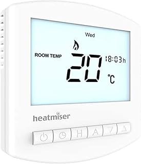Heatmiser Slimline V4 Programmable Room Thermostat for Water Underfloor Heating and Central Heating System Not Electric Ufh, Built In & Remote Air Sensing 3amp Mains Powered.