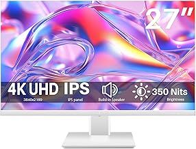 Thinlerain 27 Inch Monitor 4K UHD (3840x2160) IPS LED Screen Computer Display AMD FreeSync, 100% sRGB, Built-in Speakers, 2x HDMI, 2x DisplayPort, 60hz, 4ms, White
