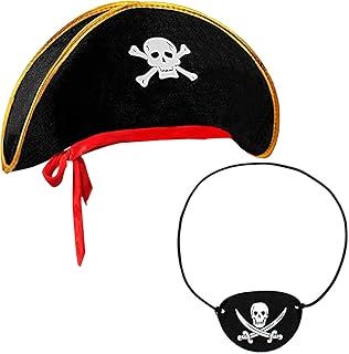 Pirate Accessories Set,Pirate Hat,Pirate Eye Patch,Halloween Pirate Captain Dress Up Set for Pirates of the Caribbean Party,Halloween Party Supplies Pirate Costume for Kids Boys Girls Adults