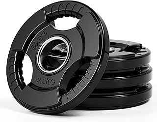 Olympic Weight Plates with Rubber Finish 2’’ Opening and Tri-Grips, Black Barbell Plates Discs for Lifting and Strength Training, Solid Cast Iron Core Weights Set for Barbell, 1.25kg - 20kg