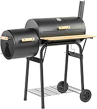 KCT Outdoor Portable Multifunction BBQ Smoker Grill With 2 Cooking Chambers, Intergrated Thermometer and Wheels for Garden Patio