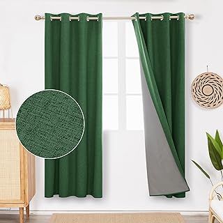Deconovo Linen Look Window Treatment Thermal Insulated Ring Top Bedroom Blackout Curtains with Coating Back Layer for Girls 46 x 72 Inch Blue Grey Set of 2