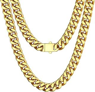 Bestyle Men Miami Cuban Chain Necklaces with Upgrade Buckle Clasp, Real 18K Gold/Black Metal Filled Solid Stainless Steel Chain, Wide 5mm 7mm 9mm 12mm, 18-30 Inch Long