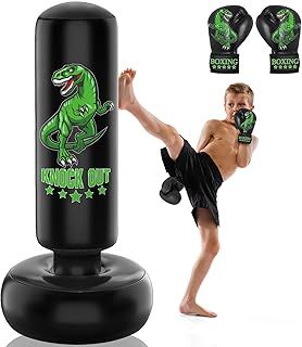 Kids Punhing Bag - 160 cm Freestanding Boxing Bag Set with Boxing Gloves - Ferocious Dinosaur Sports inflatable kickboxing bag for Training Karate Taekwondo MMA