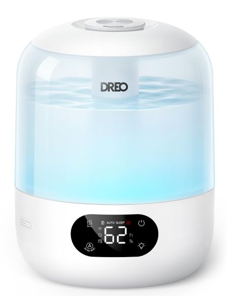 DREO Humidifier for Bedroom with Sensor, 26dB Quiet Cool Mist Ultrasonic Humidifiers for Home, 360° Nozzle, 30H Runtime, Ambient Light Indicator, Essential Oil Diffuser, Room, Plants, Nursery, White