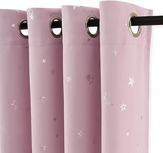 PONY DANCE Stars Foil Printed Blackout Curtains - Pink 52 x 54 Inch Thermal Insulated Curtains & Drapes with Eyelet for Kids Girls Nursery Bedroom, Pink, 2 Panels