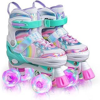 SULIFEEL Adjustable Roller Skates for Kids with Light up Wheels for Girls and Boys Rainbow Unicorn