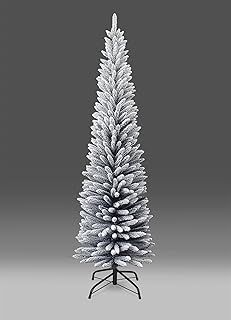 SHATCHI 4Ft-8Ft Artificial Slim Christmas Pencil Tree Holiday Home Decorations with Pointed Tips and Metal Stand, Snow Flock, 120 cm