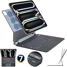 TECHGEAR Magic Keyboard for Apple iPad Pro 13" (M4) 2024, Slim Magnetic Floating Stand Case, Precision Multi-Touch Trackpad, 7 Color Backlight, Bluetooth Case with QWERTY Keyboard iPad Pro 13" 2024