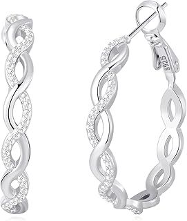 Senteria 925 Sterling Silver Earrings Hoops for Women Lightweight Twisted Hoop Earrings With Cubic Zirconia Hypoallergenic Hoops Earrings for Girls (20/30/40MM)