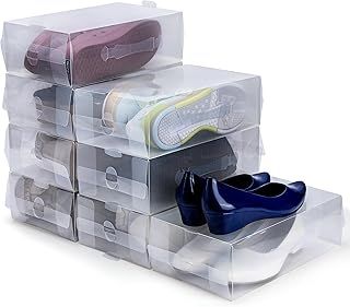 Kurtzy Shoe Storage Boxes (10 Pack) - Stackable Storage Boxes for Shoe/Trainer Storage - Plastic Shoe Organiser Box Set for Men/Women - Travel Shoe Boxes - Clear