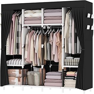 Canvas Wardrobe, Zippered Open Wardrobes, Portable Wardrobe With 4 Hanging Rails, 4 Compartments and 8 Side Pocket Fabric Wardrobes, 165 x 165 x 45 cm, Great Foldable wardrobes for Bedroom