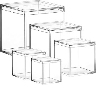 12/10/8.5/7.5/6.5cm Clear Acrylic Box with Lid, Jewelry Display Box, Plastic Square Cube Decorative Storage Boxes for Candy Pill and Tiny Jewelry, Artwork Display