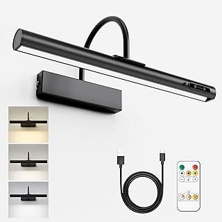 HARPER LIVING Rechargeable Picture Light with Remote, Dimmable and 3 Colour Temps, Battery Operated Wall Light with Timer & Memory, LED Display Lamp for Dartboard Pictures Frame Gallery-Black