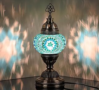 DEMMEX Handmade Colorful Mosaic Glass Table Desk Bedside Lamp Lampshade with Antique Brass Base, Small 11.8x5.5 in. (Cutest Jungle)
