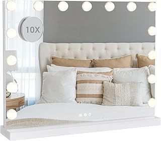 Hollywood Vanity Mirror with Lights, Illuminated Makeup Mirror with 15 Dimmable Bulbs, LED Hollywood Mirror in 3 Lighting Modes, Touch Control 58x45.5x12cm