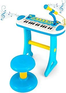 COSTWAY 31-Key Kids Electronic Keyboard with Stool, Microphone, Flashing Lights, Recording & Playback Function, Musical Instrument Toy Piano for Boys Girls (Pink)