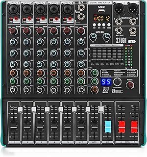 XTUGA TS7 Audio Mixer with 99 DSP Effect 7 band EQ,Independent 48V Phantom Power Mute Bluetooth Function USB Audio Interface Recording for Studio DJ Stage Party