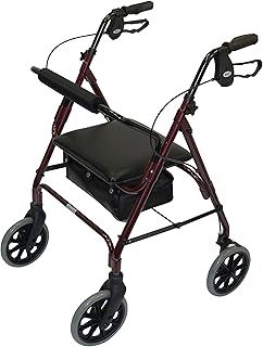 Days Lightweight Folding Rollator Walker – Mobility Aids, Adjustable Walking Frame with Padded Seat, Lockable Brakes, Ergonomic Handles, Walking Aid, Portable Walker for Elderly, Medium – Ruby Red