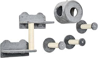 PawHut 5Pcs Cat Wall Furniture with Perch, Cat Condo, Scratching Post - Grey