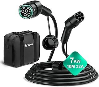10M 7KW 32A Type 2 to Type 2 Fast Charging Cable for Electric Vehicles - Compatible with Model S/X/Y/3, i3, Kuga, Ionic, ZS, Kona