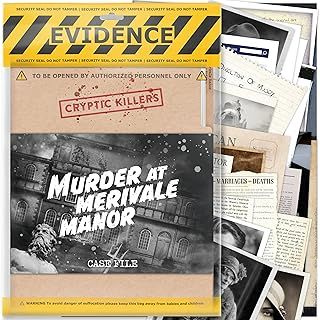 Unsolved murder mystery game - Cold Case Files Investigation - CRYPTIC KILLERS - Detective Evidence & Crime File - individuals, date nights & party games- "Murder at Merivale Manor"
