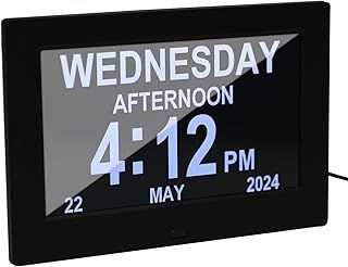 7 Inch Large Digital Calendar, Dementia Clock with Days Dates and Time of Day, Medication Reminders Calendar Clock for Elderly UK, Electronic Calendar for Vision Impaired, Elderly, Alzheimer (Black)