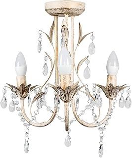 MiniSun | Traditional Style Gold/Cream 3 Way Chandelier Fitting with Clear Acrylic Jewel Beads | Home Décor, Bedside & Desk Lamp