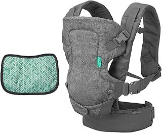 Infantino Flip Advanced 4-in-1 Baby Carrier - Ergonomic, Convertible, Face-in and Face-Out Front and Back Baby Carrier Newborn to Toddler 3.6-14.5 kg, Grey with Bib
