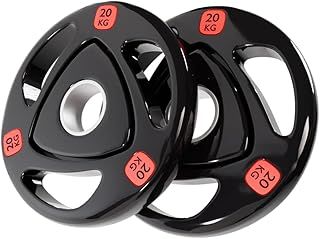 Strongway® Olympic Weight Plates Discs for Barbell Bar - 2 Inch (2") / 50mm Hole - Rubber Coated Cast Iron Weights Tri Grip Range of Weights and Sizes