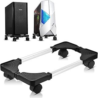 AkoaDa CPU Stand for PC Computer Case Holder Bracket Desktop Mainframe Rack with Brake with 4 Caster Wheels(Black)