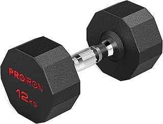 PROIRON Rubber Dumbbells Odorless, Steel Weights Set Men Women Home Gym 3kg 5kg 8kg 10kg 12kg 14kg 16kg 20kg 24kg Fitness Training Exercise Body Strength Lifting Equipment (Pair or Single)