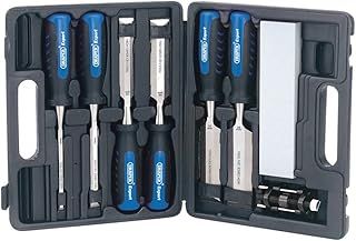 Draper Expert 140mm 8 Piece Wood Chisel Set | Woodworking Hand Tools | Aluminium Oxide Sharpening Stone | 6 to 38mm Blades Carving Tool |Impact Resistant Soft Grip |Honing Guide| 88605