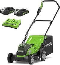 Greenworks G24X2LM36K2X Cordless Lawnmower for Lawns up to 210m², 36cm Cutting Width, 40L Bag PLUS Two of 2x24V(48V equivalent) 2Ah Batteries & Twin Charger, 3 Year Guarantee