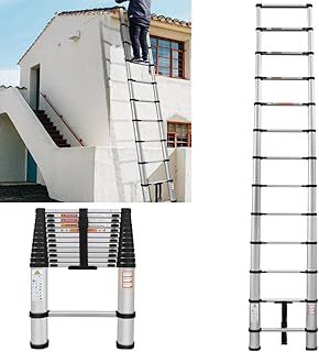 16.4FT/5M Aluminum Telescoping Extension Ladders, Multi-Purpose Foldable Aluminum Telescopic Ladder,EN131 Standards Portable Lightweight Extension Ladder with Non-Slip Feet Max Load 330lb/150kg
