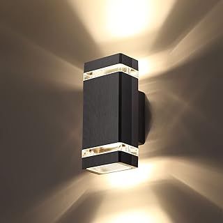 Outdoor Wall Lights Mains Powered, Up Down Outside Wall Lights IP65 Waterproof, Porch Light Front Door Lamp Modern Aluminium 3000K, Exterior LED Lighting Sconce Wall Mounted for House, Black